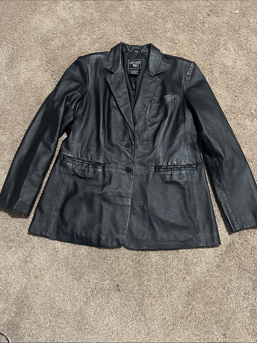 Womens Black Leather Blazer Jacket
